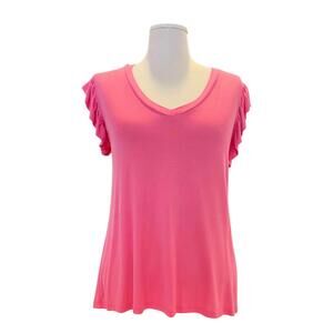 NEW ALYSSA THOMAS women's flutter sleeve v-neck top in hot pink